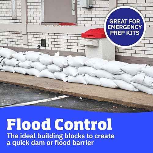 DURASACK Heavy Duty Sand Bags with Tie Strings Empty Woven Polypropylene Sand-Bags for Flood Control with 1600 Hours of UV Protection, 50 lbs Capacity, 14x26 inches, White, Pack of 50