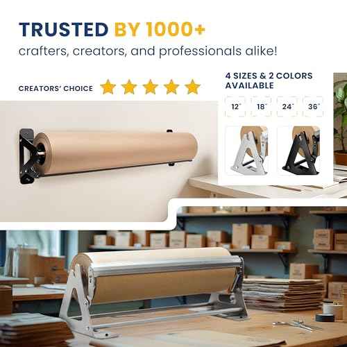 DIY Crew 12 Inch Paper Roll Dispenser and Cutter - Heavy-Duty Wall Mountable, Non Slip Tabletop - Kraft, Freezer, Butcher Paper - Up to 1000ft Rolls