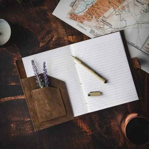 Refillable Leather Journal | Premium Lined A5 Notebook Cover | 200 Ruled Writing Pages | Card Holder Slot | Leather Bound Journals for Men & Women, Best Gift Travel Diary, Cool Planner