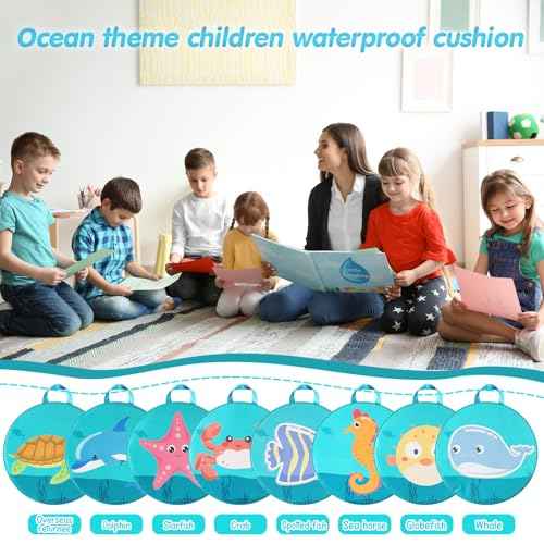 Suzile 8 Pcs Under The Sea Kids Floor Cushions for Classroom, Ocean Animals Flexible Seating Mat, Round Soft Waterproof Floor Pillow for Home Daycare Preschool Kindergarten, 8 Styles