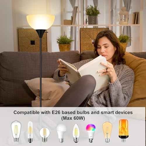 BoostArea Floor Lamp, 70.1¡± Tall Lamp, LED Black Floor Lamp, E26 Base, Eye-Caring, Modern Torchiere Floor Lamps for Living Room, Bedroom, Office£¨Bulbs not Included£©
