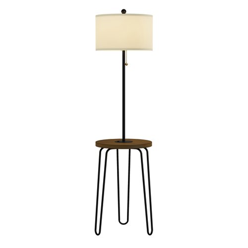 Floor Lamp with Table - Mid-Century Modern Nightstand or Side Table with USB Port and Hairpin Legs - Standing Light with Shelves by Lavish Home