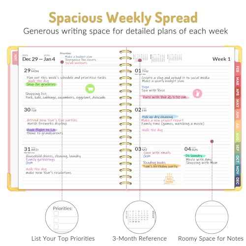 Forvencer 2026 Planner, Hardcover Calendar Planner Weekly and Monthly, January 2026 - December 2026, 8.5" x 11", Spiral Agenda Book with Tabs, Exquisite Daily Journal with Inner Pocket, Organizer Notebook for Office Home School, A4 Size, Navy Blue