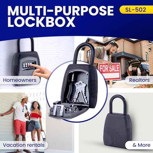 SL-502 Dial Combination Lock Box | Portable Shackle LockBox for Outside | Fits House Keys, Car Keys, Fobs, Credit Cards/IDs & More | Keypad Safe Box, Digital Push Button Combination Lock