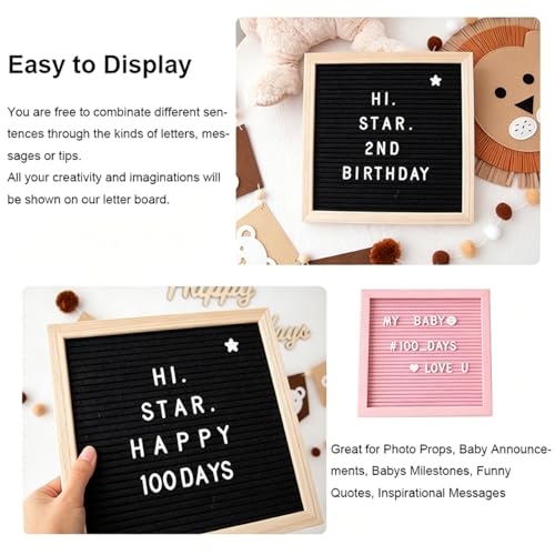 Hiflyer Black Felt Letter Board 10x10 Inch Changeable Message Sign with Stand