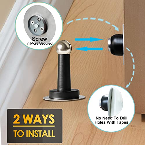 Shackcom Magnetic Door Stop 12 Pack Stainless Steel Door Holders to Keep Door Open Self-Adhesive Tape, Screws for Stronger Wall & Floor Mount for Bedroom Bathroom Kitchen Home Office(Black)