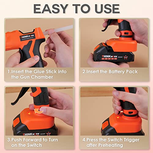 THINKWORK 20V Cordless Hot Glue Gun Kit with 30 Full-Size Sticks