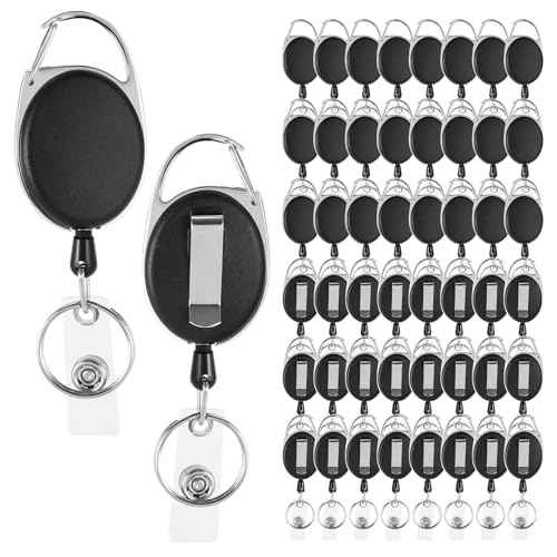 50 Pack Retractable Badge Holders with Key Ring and Belt Clip, ID Badge Reels with 23.6 Inch Cord for Nurses Office Staff Teachers Students Events Name Tags & Keys