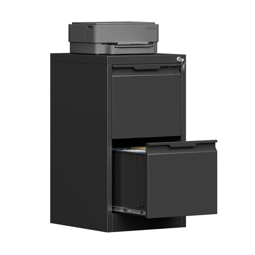 PIYAZEE 2 Drawer File Cabinet with Lock, 17.8" D Small Filing Cabinet for Home Office, Metal Vertical File Cabinets, Deep File Cabinets for Legal/Letter Size File, Easy Assembly