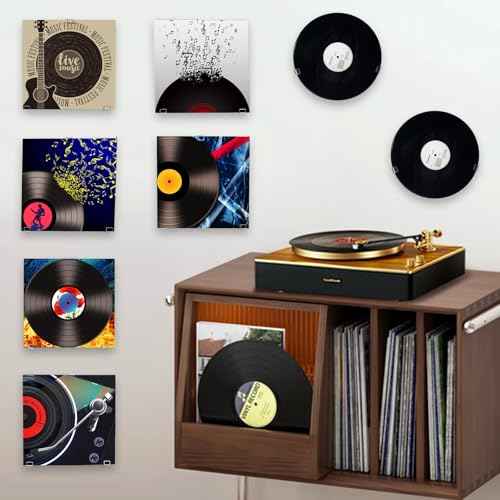 Antilope 6 Sets 18Pcs Vinyl Record Wall Mount Display Holder No Screws, Self Adhesive Clear Acrylic Vinyl Record Hangers Shelf for Album Covers Display and Home Wall Decoration -Single LP