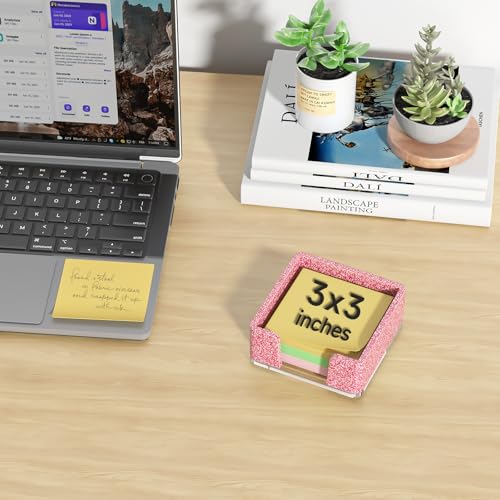 Kucle Glitter Pink Acrylic Sticky Note Holder 3x3 in - Without Pads