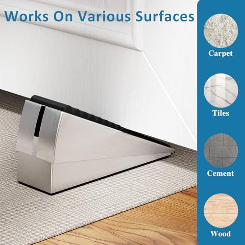 Optish 2-Pack Heavy-Duty Door Stopper - Adjustable 3in Stainless Steel Wedge, Fits Any Heavy Door (Silver)