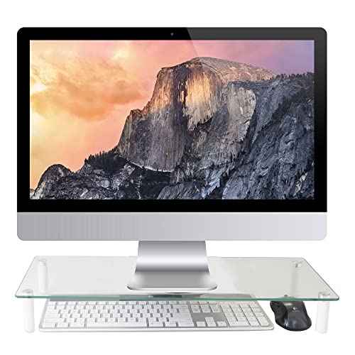 Kantek Glass Monitor Riser with 5mm Tempered Glass Platform and 40-Pound Capacity, 22-Inch W x 8.25-Inch D x 3.25-Inch H, Clear Glass (MS370)
