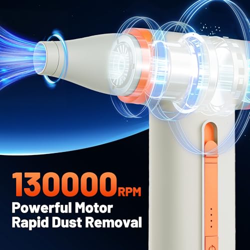 Compressed Air Duster, Powerful Electric Air Duster Stepless Speed 130000rpm, Fast Charging Rechargeable Air Blower, Cordless Portable Turbo Jet Fan for Computer Keyboard, Electronics, Car.