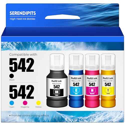 542 Ink Refill Bottles ET-5850 ET-5150 ET-5170 ET-16650 Replacement for 542 Ink Refill Bottles (4 Pack) for Pro ET-5800 ET-16600 ET-5180 ET-5880 ET5850 ET5150 ET5170 ET5180 5800 Printer