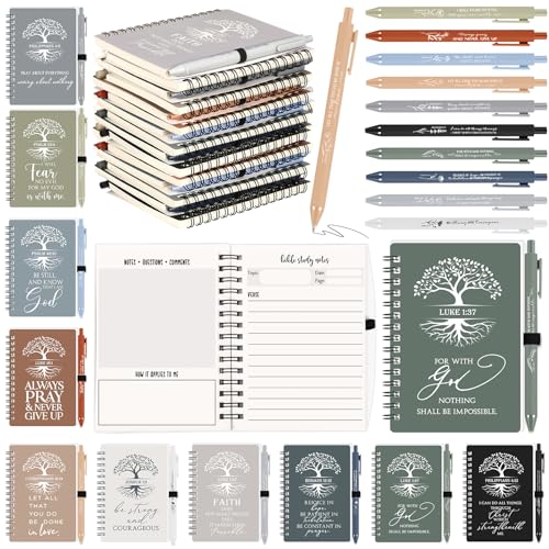Kosiz 80 Pcs Christmas Christian Gifts Bulk Prayer Journal Religious Bible Verse Spiral Notebook with Pen Tree of Life Notepad Church Gifts for Women Sunday School Teacher (Boho Color)