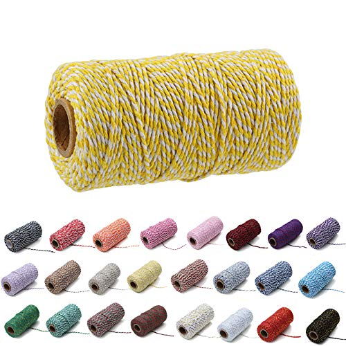 Eqarp 2mm Cotton Cord Bakers Twine 109 yd Yellow+White - Gift Wrapping & DIY Craft Rope