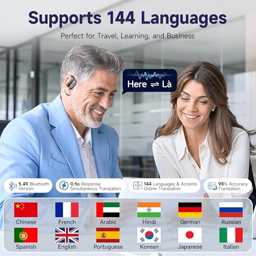 AI Translation Earbuds Real-Time, Wireless Earbuds 144 Languages & Accents, LCD Touch Screen Earbuds OWS Bluetooth Headphones Translator Earbuds for Travel Business Learning (Black)