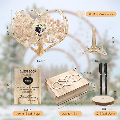 Dezhier Heart Wedding Guest Book Alternative: Rustic Wooden Heart Frame, Personalized Heart Drop Box