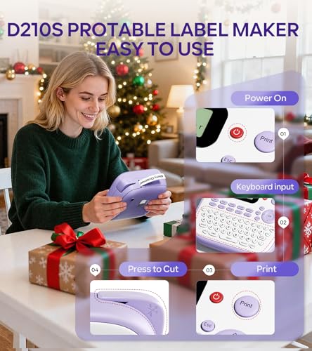 EazeID Purple Label Maker with 4 Laminated Waterproof Tapes - D210S
