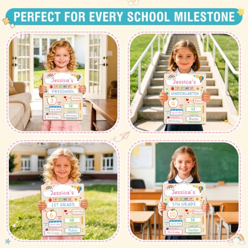 First Day of School Sign Board with 6 Markers - Reusable Wooden Chalkboard for Kids, Kindergarten & Preschool