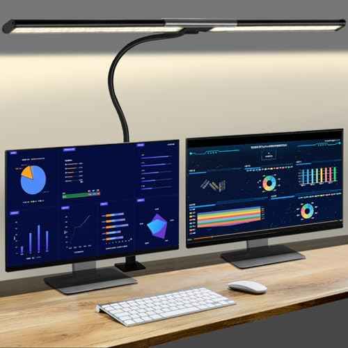 Desk Lamp for Home Office, Eye-Caring Architect Desk Lamp with Clamp, 24W Ultra Bright Auto Dimming Computer Light Stepless Dimming and Tempering Table Light for Reading, Study, Work