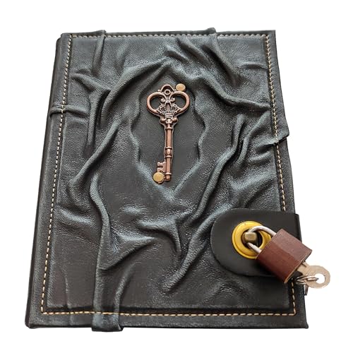 Antique Key Handmade Leather Journal with Lock 100% Genuine Leather Diary Acid-Free Chamois Paper 384 Pages, 9 x 6.7 inches Antique Padlock Journal for Writing Diary With Lock