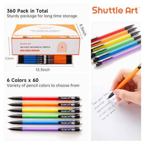 Shuttle Art Mechanical Pencils, 360 Pack Bulk Mechanical Pencils 0.7mm Medium Point, HB #2 Lead Pencils, Assorted Barrels, Office School Supplies