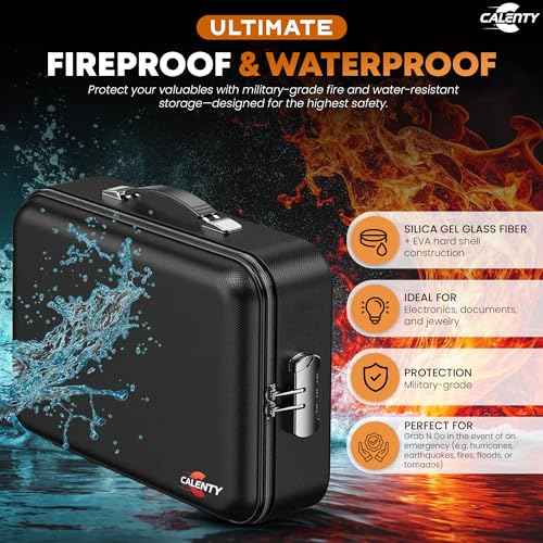 Fireproof Document Bag with Lock and 8GB USB, Portable Safe Box and File Organizer, 3-Layer Fireproof File Storage Case with Water Resistant Zipper for Money, Laptops, and Documents (Black)