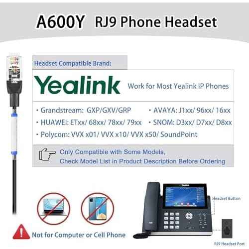 Arama Yealink Headset with Microphone Noise Cancelling, RJ9 Telephone Headsets for Office Phones Compatible with Yealink T20P T21P T26P T23G T46G T48G T42S T46S Avaya 1608 9608 9611 Grandstream Phones