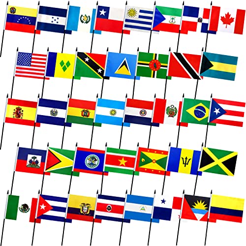 Latin America 38 Country Mini Stick Flags for Decorations, 5x8 Inches, Pack of 38