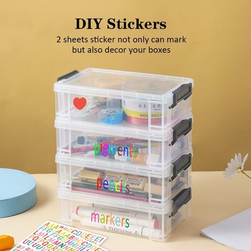LATEEFAH Pencil Case, 4 Pack Plastic Pencil Box Clear Marker Organizer Storage Containers with Lids, Extra Large Stackable Storage Boxes for Crafts, Home, Office Supplies