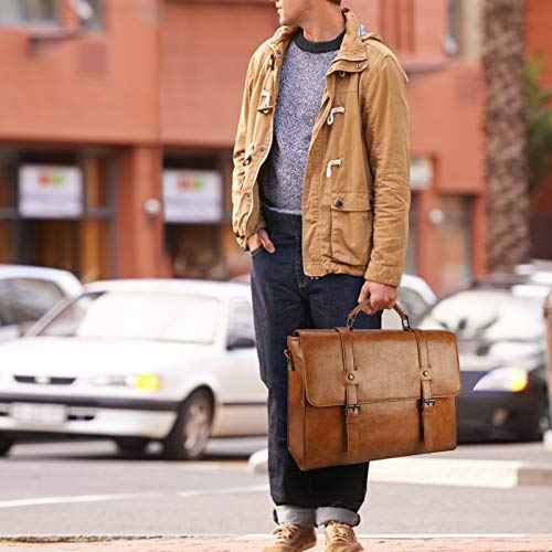 Mens Messenger Bag Vintage 15.6 Inch Waterproof Leather Laptop Briefcase Large Satchel Shoulder Bag Retro Office College Computer Bag, Brown