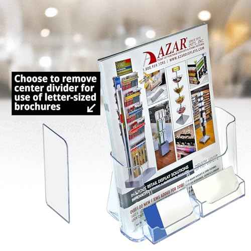 Azar Displays 252387-2PK Brochure Holder 8.5"x11" with 2 Business Card Pockets, Acrylic Desk Organizer, Three Tier Document, Magazine & Sign Holder, Wall Mount Literature Display Stand (2-Pack)