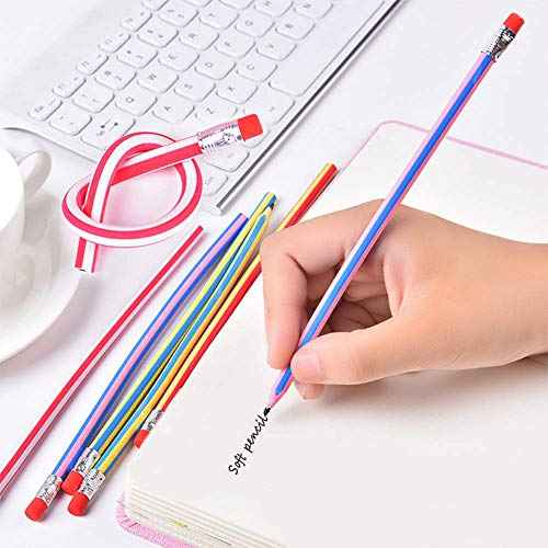 Flexible Bendy Pencil,35 PCS Flexible Soft Pencil Colorful Stripe Soft Pencils with Eraser as Gift for Students or Children