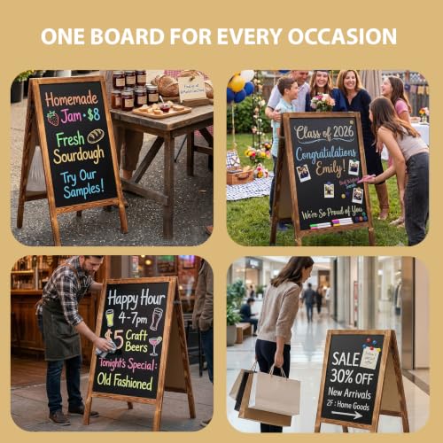 Gray Double-Sided A-Frame Chalkboard Sign 40x20 with Solid Pine Frame, Magnetic Surface, Outdoor Stability - Maolooki