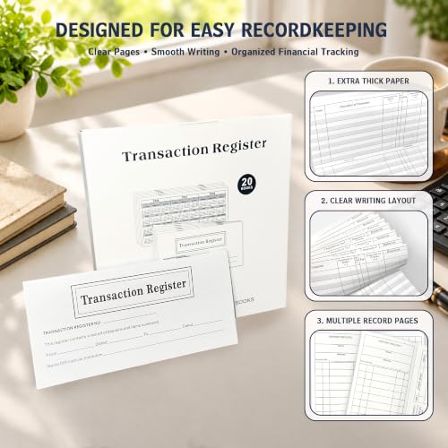 DeBiao 12-Pack Check Register Book, 6"x3" Personal Checkbook Ledger with Extra Wide Description Columns