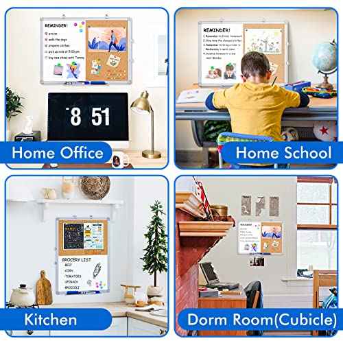 Magnetic White Board and Cork Board Combo, 24 X 18 inches Whiteboard Bulletin Combination Board, Wall Mounted Dry Erase Message Board for Home, School and Office