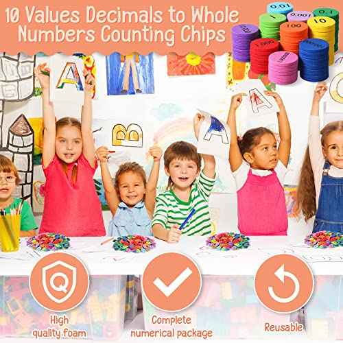 Kingdder Place Value Disks 10 Decimals to Whole Numbers Counting Chips for Kids Base 10 Place Value Manipulatives Math Counters Discs Set for Elementary School Math Supplies(2000 Pcs)