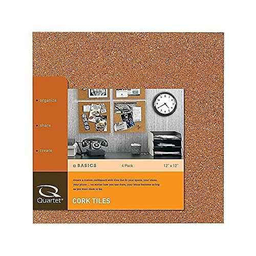 Quartet Cork Tiles, Bulletin Board Cork Panels 12" x 12" x 3/16", Natural, 4 Pack (102)