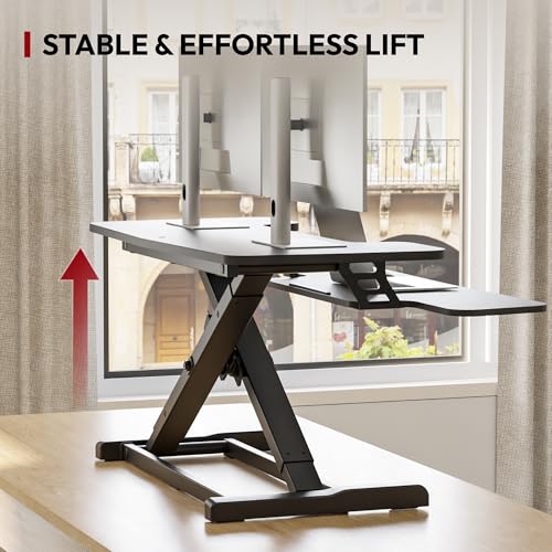 Sanodesk 36" Standing Desk Converter - Sit-to-Stand Riser with Keyboard Tray (Black, 36")