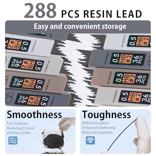 0.5mm Mechanical Pencil Set with Case - 4PCS Metal Mechanical Pencils, 8 Tubes HB #2 Lead Refills, 3PCS 4B Erasers and 9PCS Eraser Refills, Lead Mechanical Pencils for Writing & Drawing