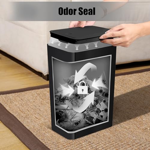 TIPGO 1 Pack Black Small Trash Can with Lid - 10L Slim Waste Basket for Kitchen, Bedroom, Office