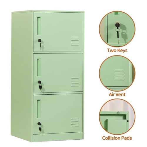 DAYTOYS 3 Door Metal Vertical Storage Locker for Kids Bedroom, Children Room, School, Office, Home,Stackable Steel Storage Cabinet for Toys, Sports Equipment,Anti-Tilting Device. (3D, Green)