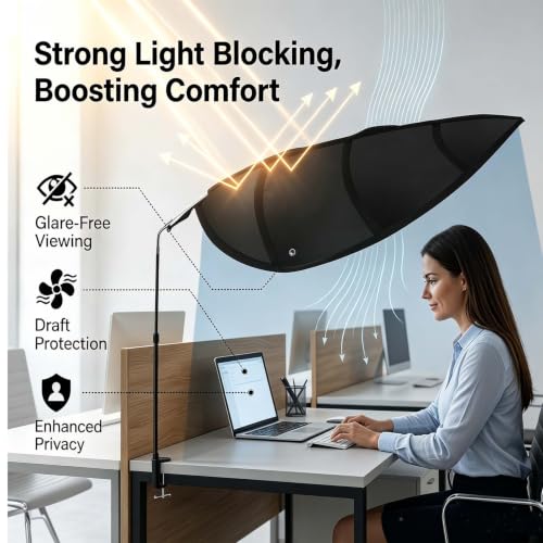 Black Leaf-Shaped Office Cubicle Shade - 55-inch Light Blocker & Privacy Screen