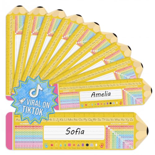 BEAWART 30 Pack Student Desk Name Plates with Alphabet & Learning Charts
