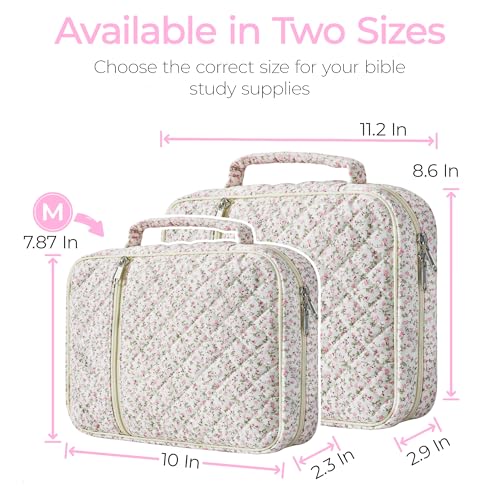 Pink Floral Bible Cover Case for Women - Quilted Large Tote Organizer for Girls & Teens