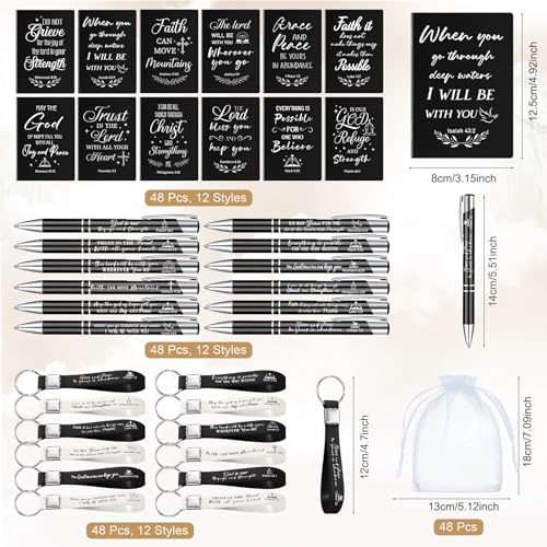 Spakon 192 Pcs/48 Set Christian Gifts Bulk for Women Men Pastor Appreciation Gifts Bible Verse Pens Religious Notebook Christian Keychain for Sunday School Teacher Church(Classic Style,5.5 Inch)
