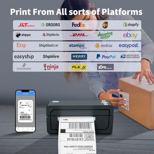 JADENS Blue Wireless Thermal Shipping Label Printer 4x6 for Shopify & Shipping