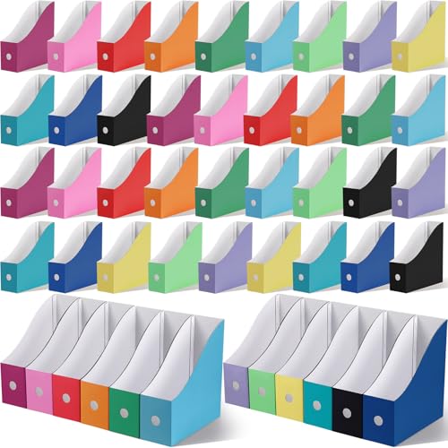 Colarr 48-Pack Cardboard Magazine File Holders with Labels, Colorful Desk Organizers